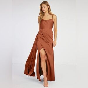 Azazie Bona Stretch Satin Dress in Cedar Rose